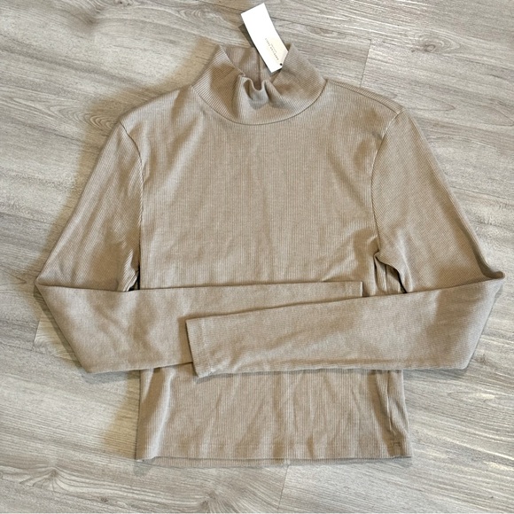 NEW American Eagle AE Brown Fitted Turtleneck Top Size Small Shirt Ribbed‎ Fall - Picture 1 of 9